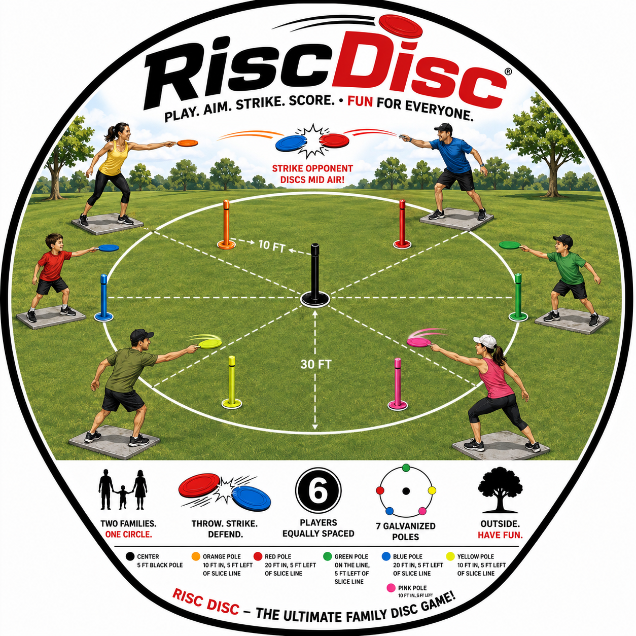 Happy families playing RiscDisc outdoors in a park